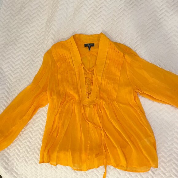 NWOT Rag & Bone Sachi Lace-Up Split Neck Silk Blend Blouse - Picture 2 of 5